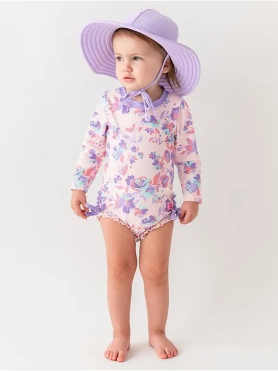 Rufflebutts Other - RuffleButts Princess Meadow Long Sleeved Rash Guard swimsuit 3-6 floral UPF 50